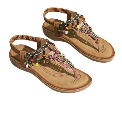 OrthoCare Bohemian Beaded T-Strap Flat Sandals