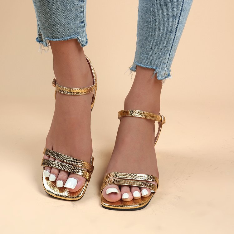 OrthoCare Metallic Ankle Strap Block Heel Sandals