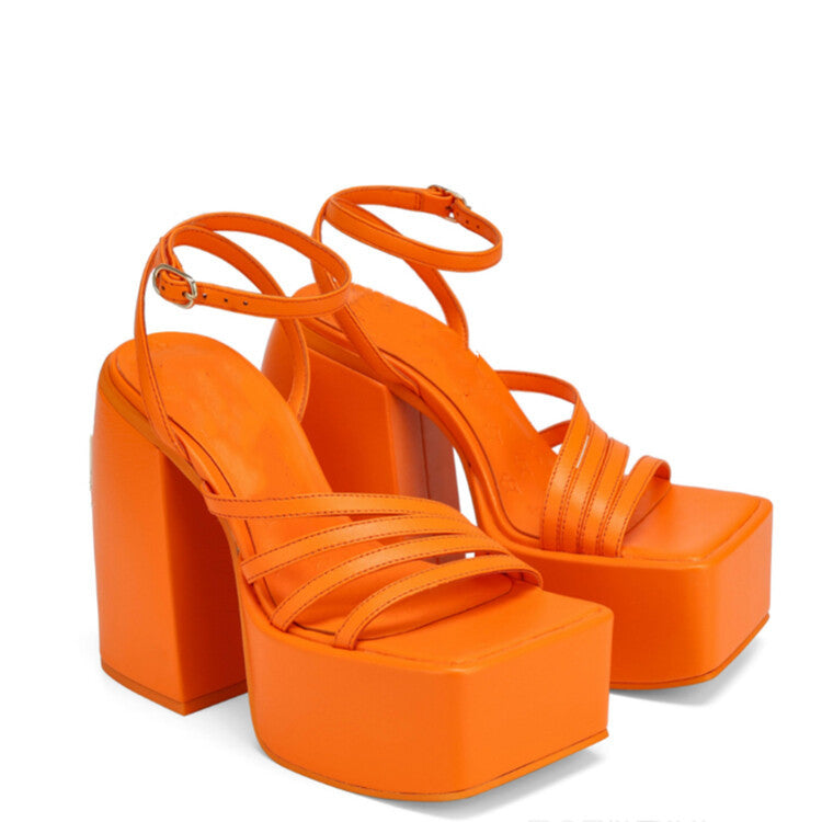 OrthoCare Chunky Platform Ankle Strap High Heel Sandals