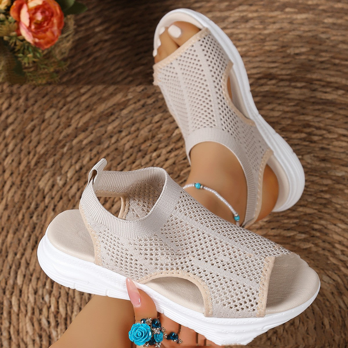 Quiana | Women’s Orthopedic Breathable Knit Peep Toe Sandals