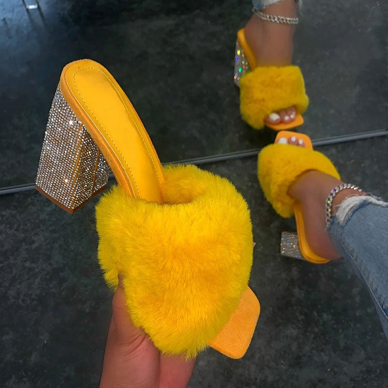 Zafira | Women’s Orthopedic Faux Fur Rhinestone Block Heel Mule Sandals