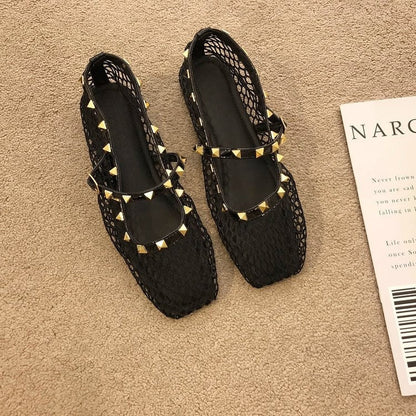 Coraline | Women’s Orthopedic Woven Studded Mule Flats
