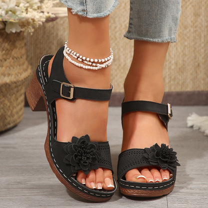 OrthoCare Floral Chunky Heel Sandals - One Size Fits All