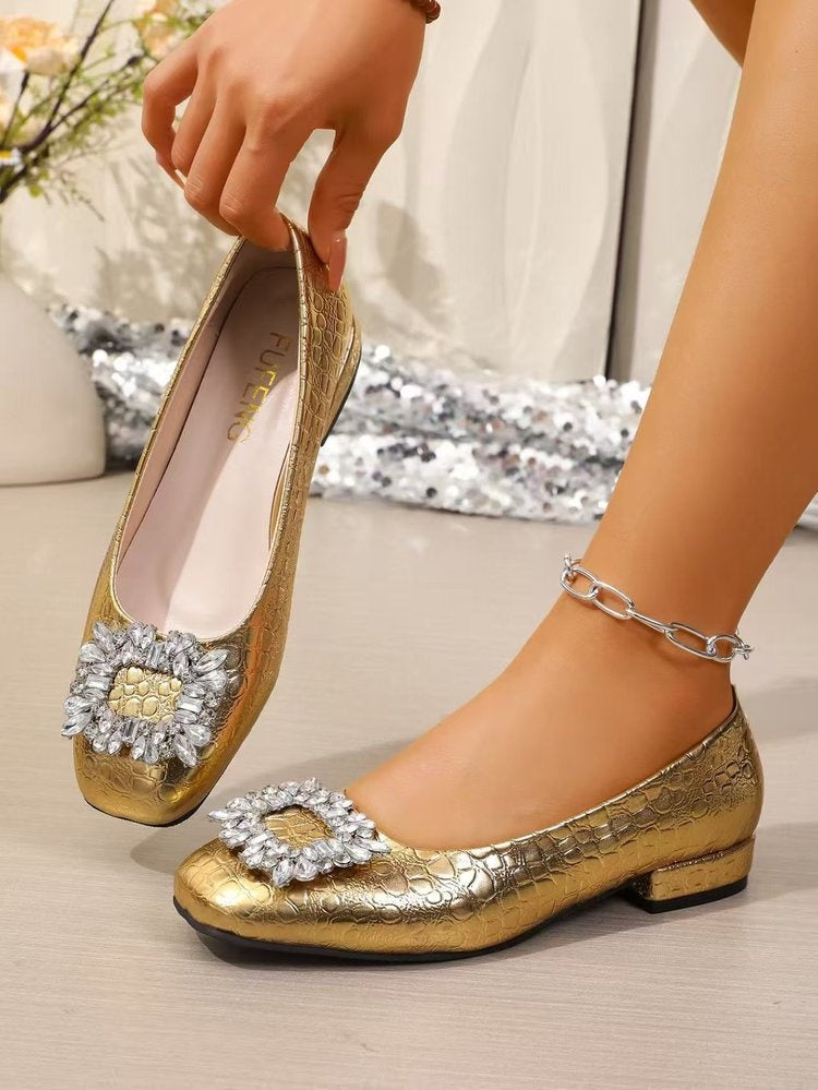 Endellion | Women’s Orthopedic Rhinestone Buckle Ballet Flats
