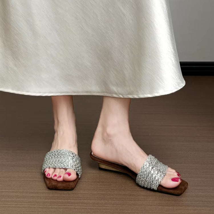 Cressida | Women’s Orthopedic Rhinestone Flat Slide Sandals