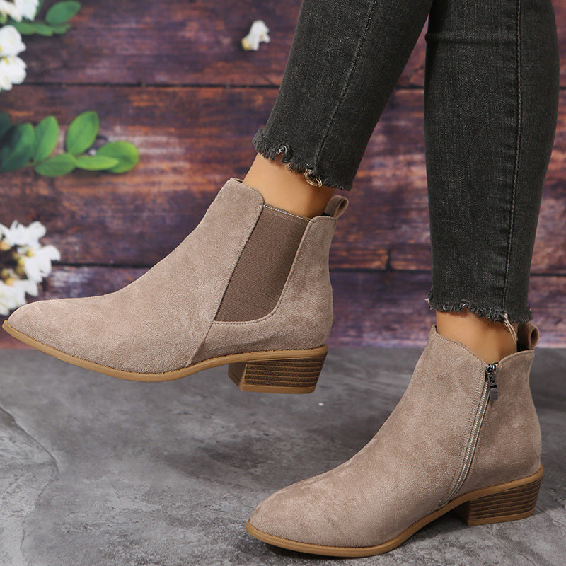 OrthoCare Suede Ankle Boots - Thick Heel Comfort