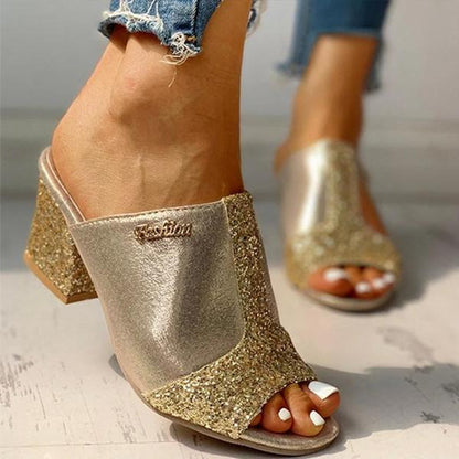 Hallie | Orthopedic Women’s Glitter Block Heel Slip-On Sandals