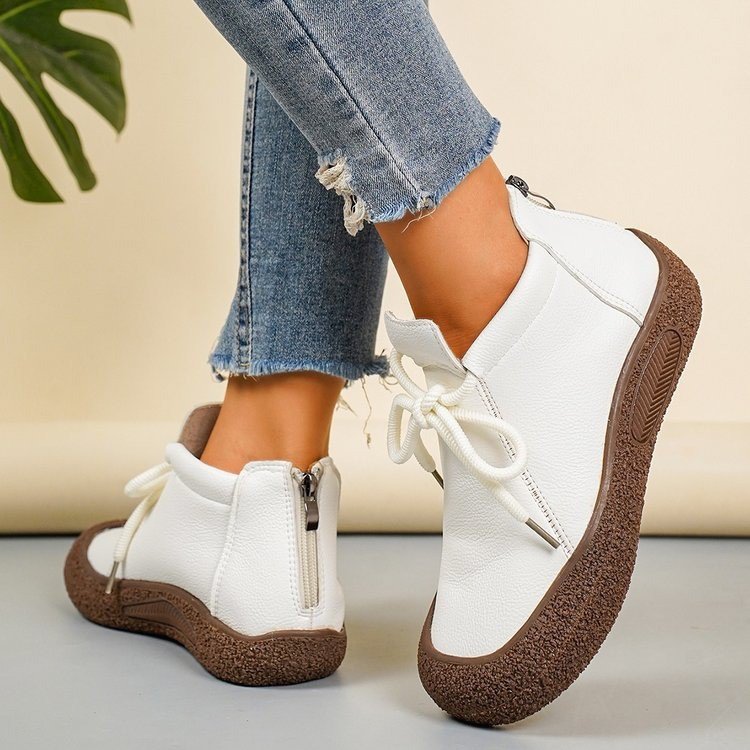 OrthoCare Vintage Lace-Up Ankle Boots – Soft Leather Comfort Walking Shoes