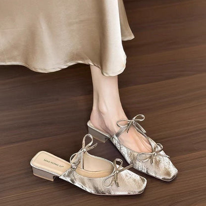 OrthoCare Elegant Bow Mules – Lightweight Slip-On Low Heel Comfort Shoes