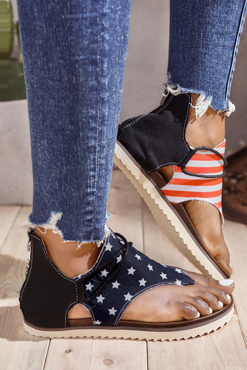 Wisteria | Women’s Orthopedic Patriotic Cross-Strap Wedge Sandals