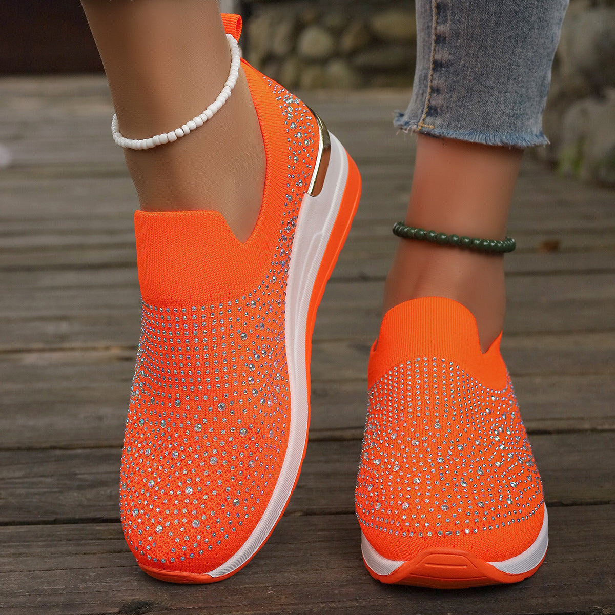 OrthoCare Rhinestone Slip-On Sneakers – Sparkly Lightweight Walking Shoes