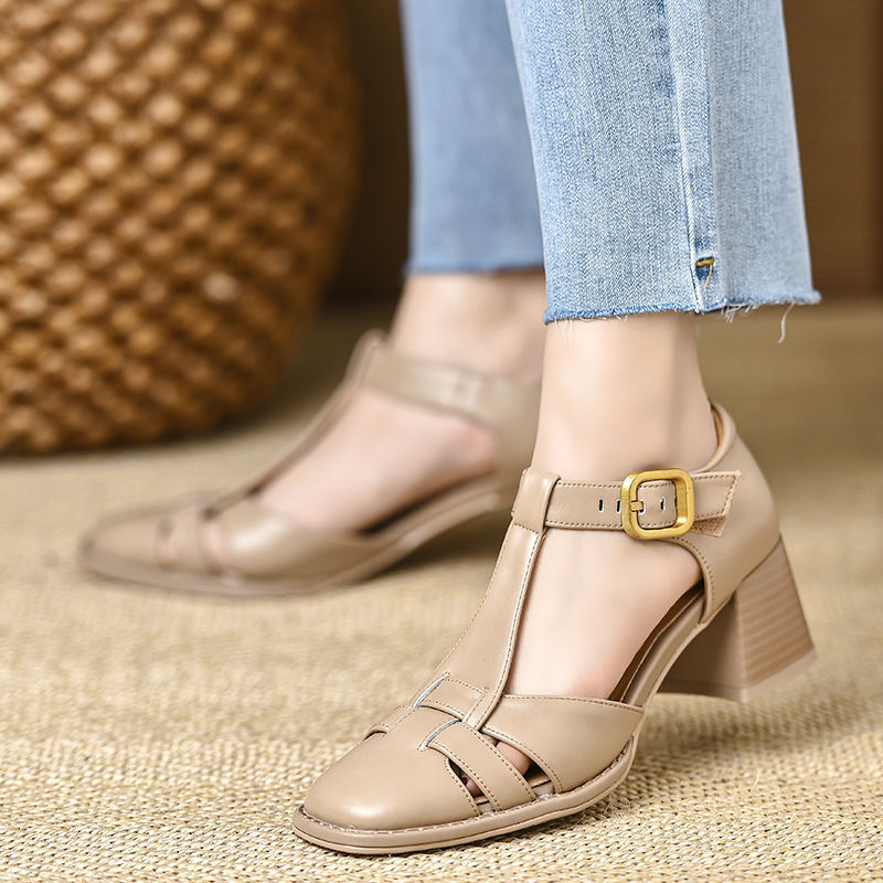 OrthoCare Chunky Heel Sandals With Cutout And Buckle