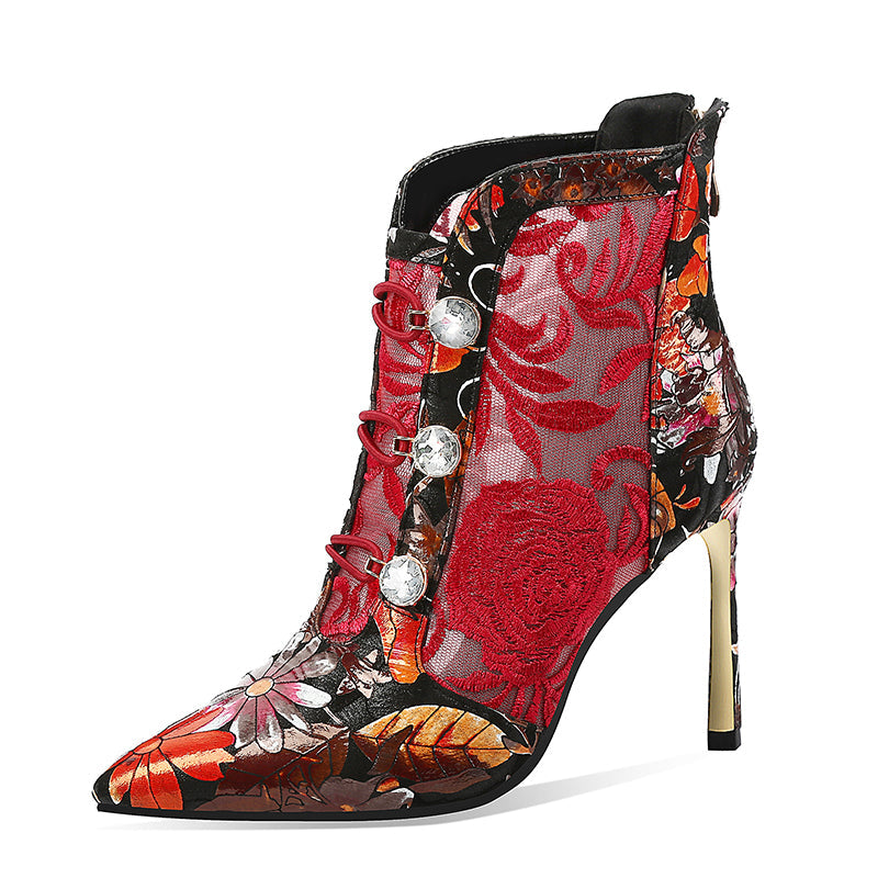 OrthoCare Leather Floral High Heel Sandals