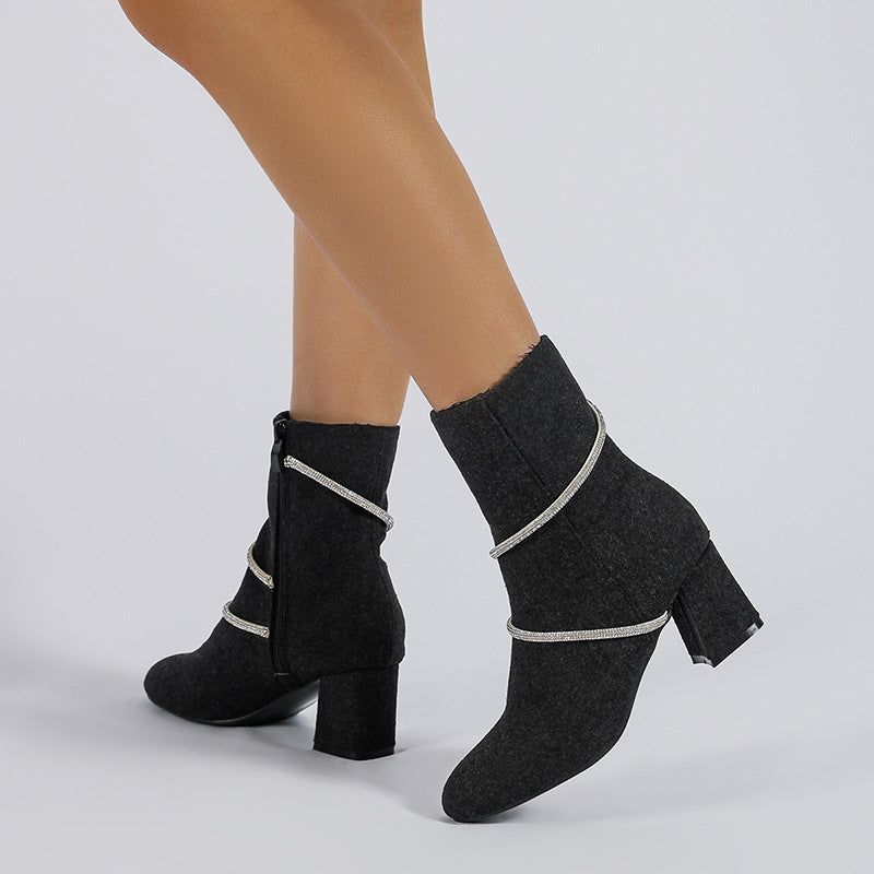 OrthoCare Mid-Heel Boots With Rhinestone Chain - Unique And Elegant