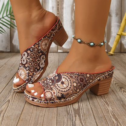 Halcyra | Women’s Orthopedic Boho Printed Block Heel Mules