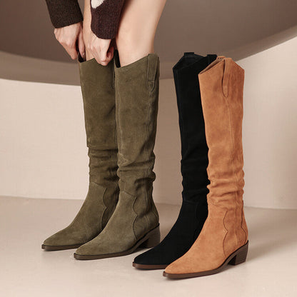 Mahine | Orthopedic Slouch Suede Knee-High Block-Heel Boots