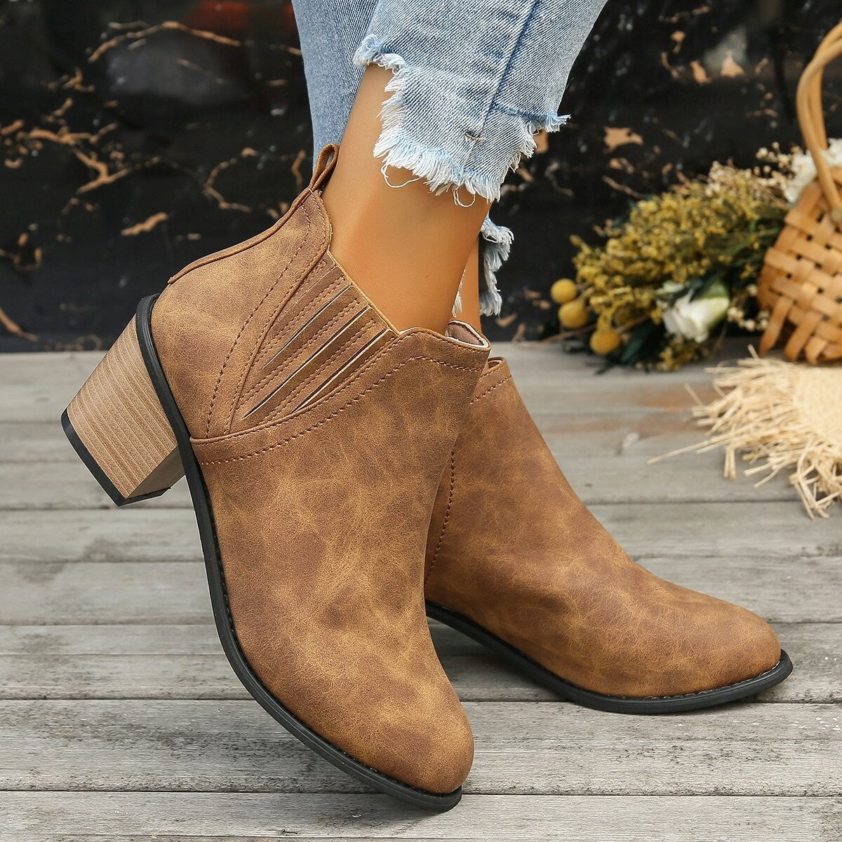 OrthoCare Ankle Boots - Thick Heel Slip-On Comfort