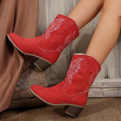 OrthoCare Embroidered Western Boots - Chunky Heel