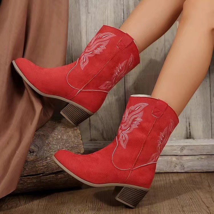 OrthoCare Embroidered Western Boots - Chunky Heel