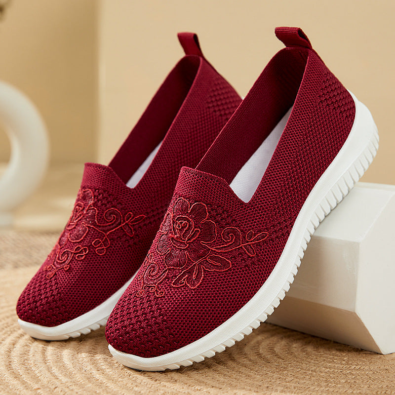 Orthopedic Embroidered Slip-On Sneakers – Lightweight Breathable Comfort Walking Shoes