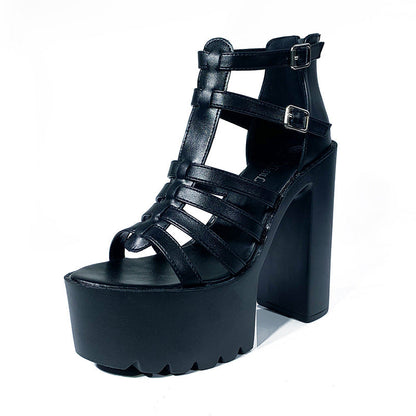 Lily | Orthopedic Strappy Chunky Platform Heels with Adjustable Ankle Buckle
