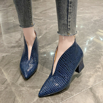 Mirevina | Women’s Orthopedic Croc-Embossed Pointed Toe Block Heel Pumps