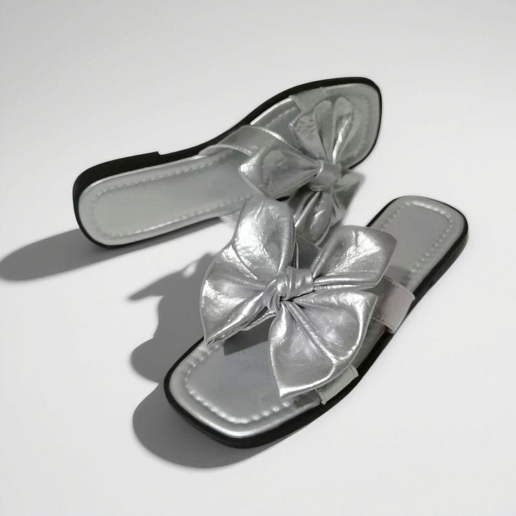 Alyth | Women’s Orthopedic Metallic Bow Flat Slide Sandals