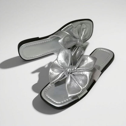 Alyth | Women’s Orthopedic Metallic Bow Flat Slide Sandals