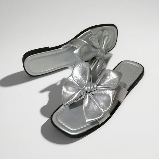 Alyth | Women’s Orthopedic Metallic Bow Flat Slide Sandals