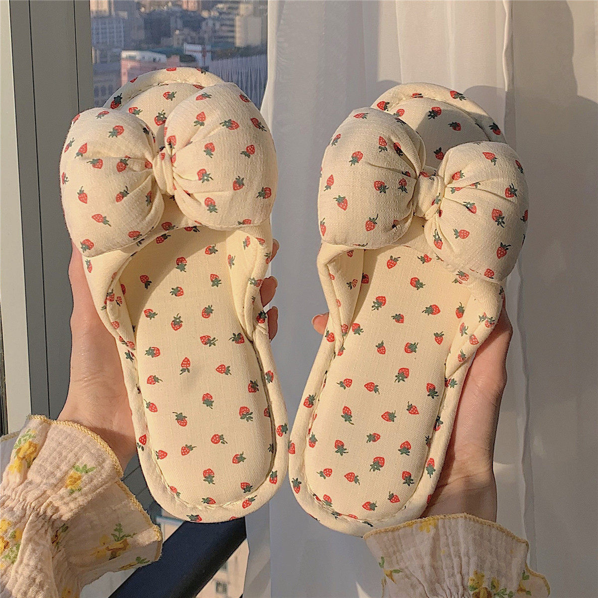 OrthoCare | Polka Dot Ruffle Strap Slide Slippers