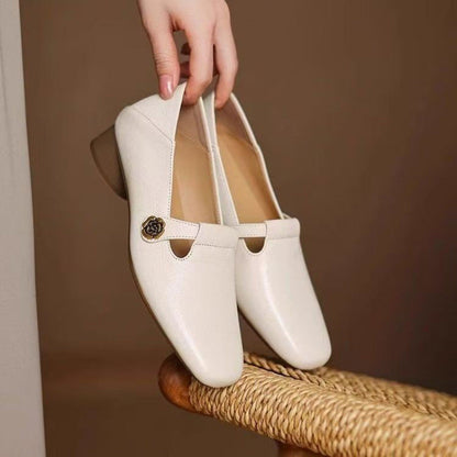 OrthoCare Leather Square Toe Shallow Shoes - Women