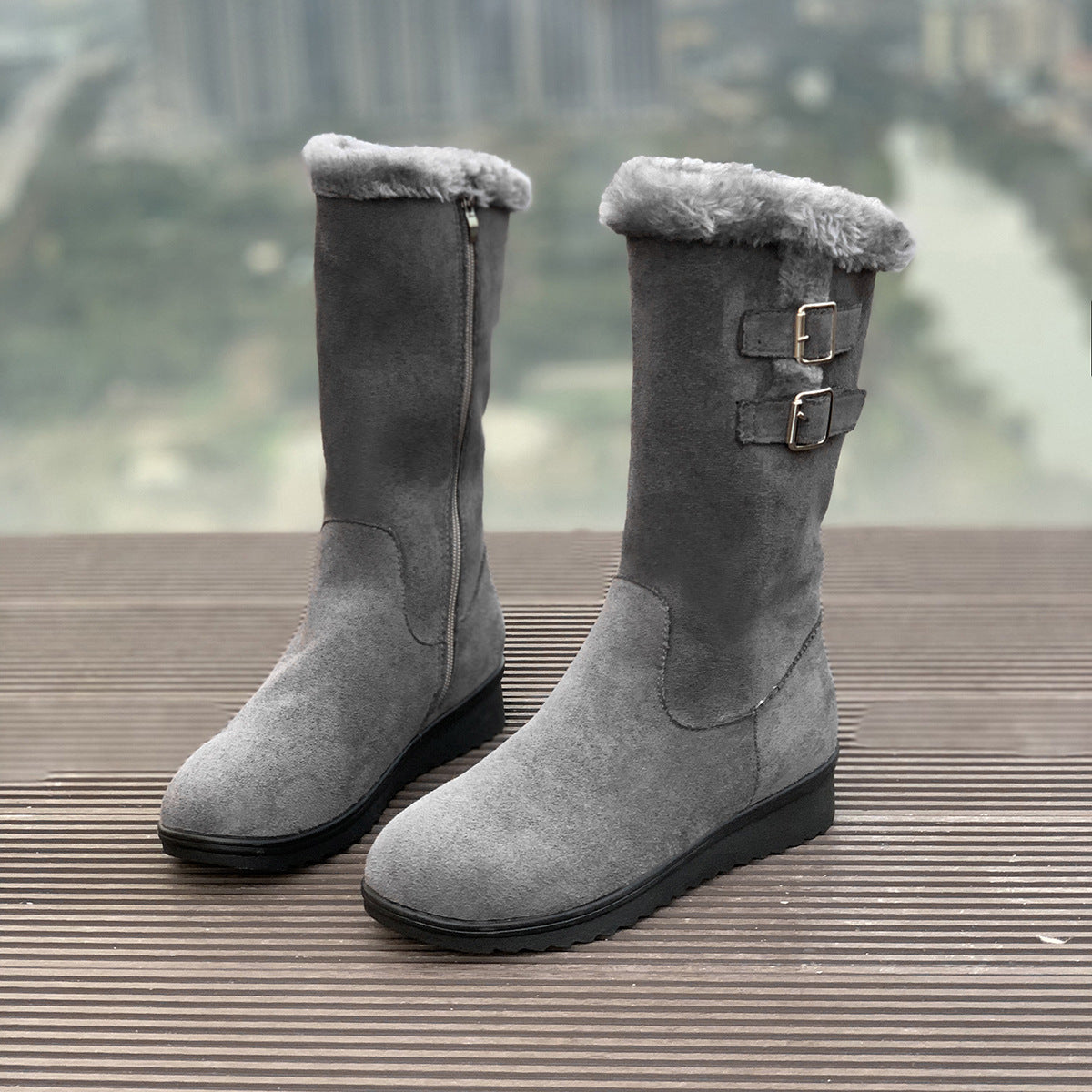 Minh | Orthopedic Faux-Fur Buckle Mid-Calf Winter Boots