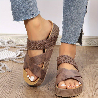 Caitlin | Orthopedic Woven Platform Sandals – Cross-Strap Slip-On Comfort