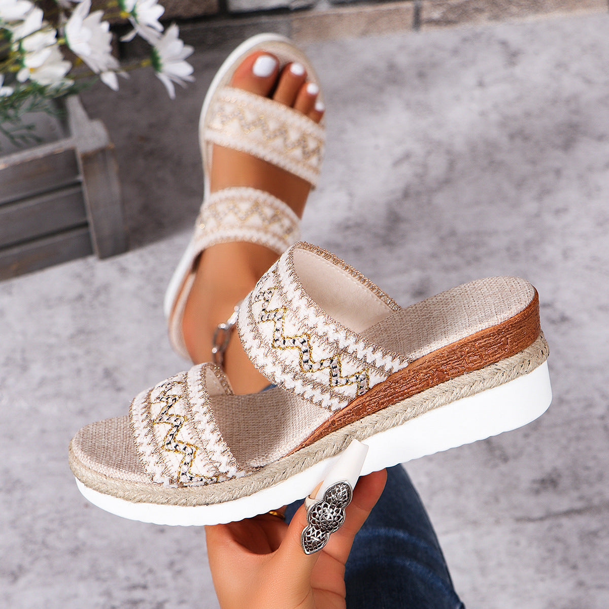 OrthoCare Woven Sandals With A Wavy Pattern - Unique Ethnic Style