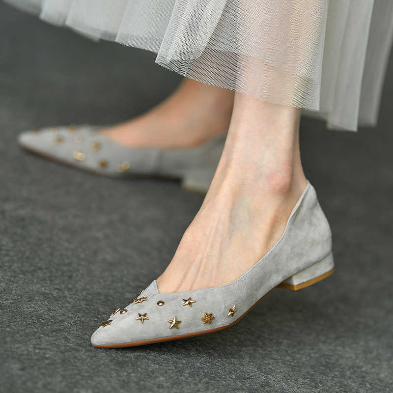 OrthoCare Women’s Suede Star Embellished Flats – Elegant Low Heel Comfort Shoes