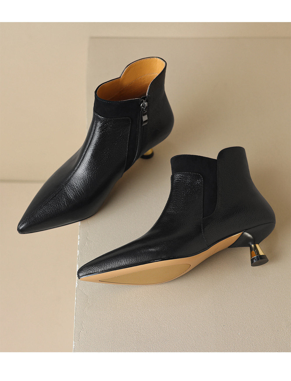 OrthoCare Genuine Leather Ankle Boots With A Kitten Heel, Unique Elegance