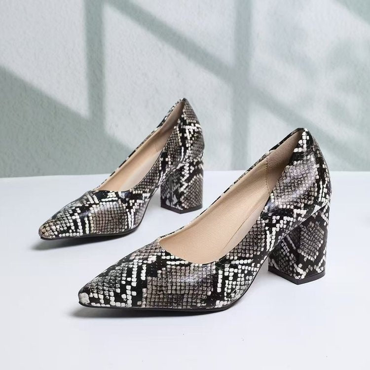 Eirlys | Women’s Orthopedic Snakeskin Pointed Toe Block Heels