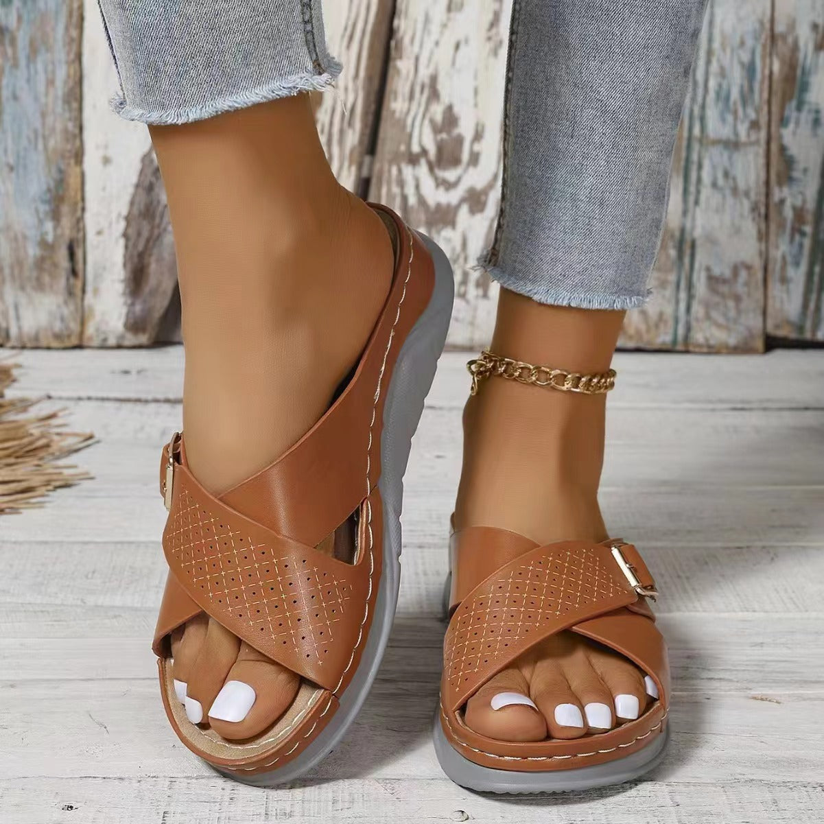 OrthoCare Woven Comfort Wedge Sandals