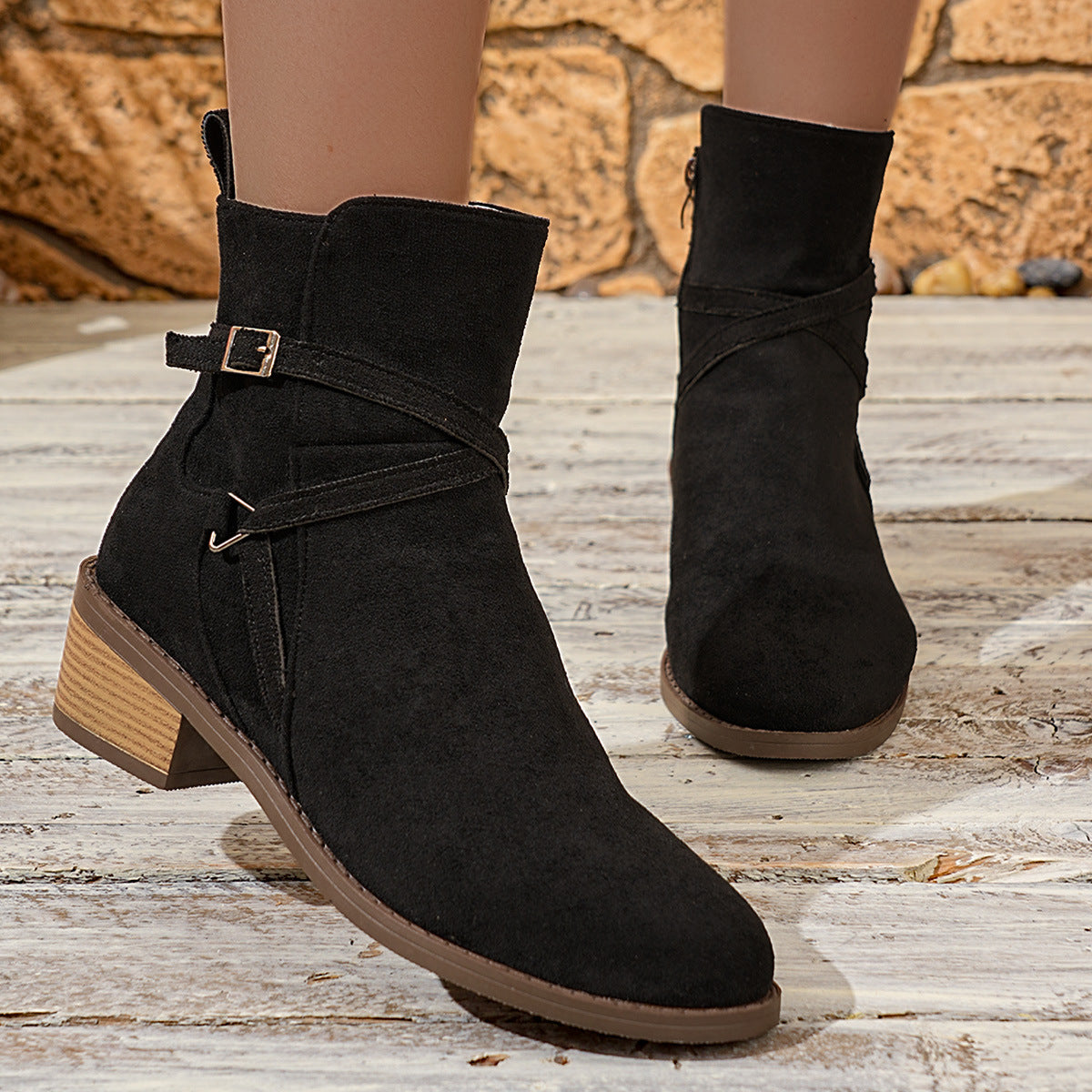 OrthoCare Ankle Boots - Cross-Strap Mid-Heel Comfort