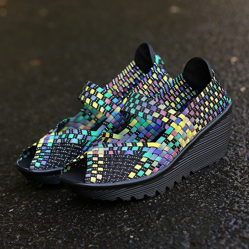 Orthopedic Woven Wedge Sandals – Breathable Stretch Comfort Slip-On Shoes