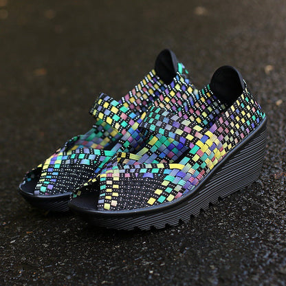 Orthopedic Woven Wedge Sandals – Breathable Stretch Comfort Slip-On Shoes