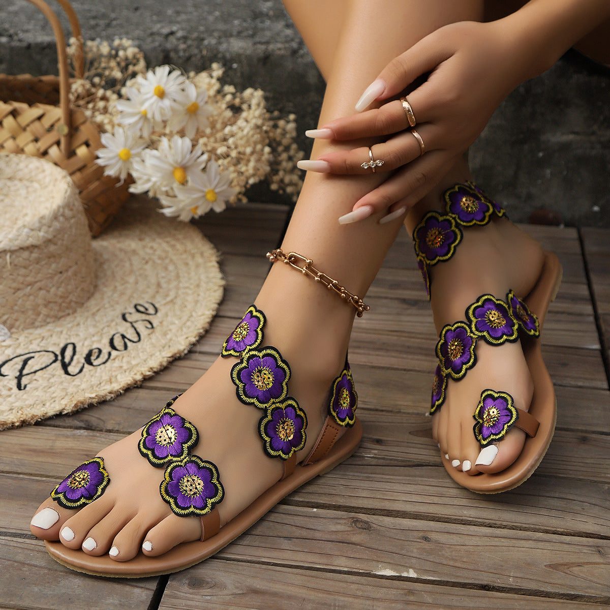 OrthoCare Floral Ethnic Flat Sandals For A Unique Summer