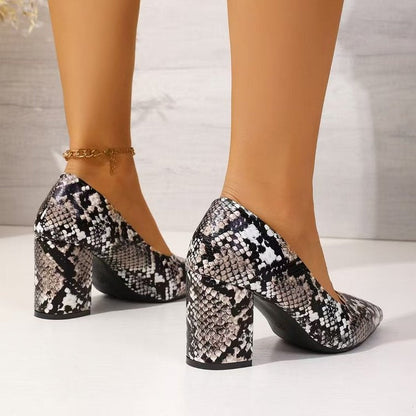 Eirlys | Women’s Orthopedic Snakeskin Pointed Toe Block Heels
