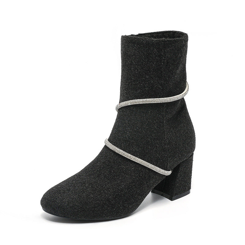 OrthoCare Mid-Heel Boots With Rhinestone Chain - Unique And Elegant