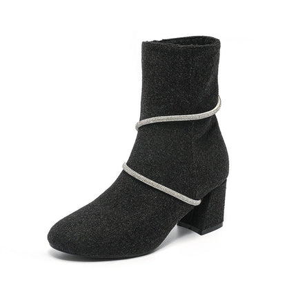 OrthoCare Mid-Heel Boots With Rhinestone Chain - Unique And Elegant