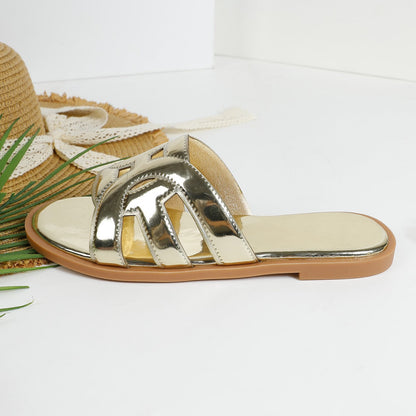 Fenella | Women’s Orthopedic Metallic Flat Slide Sandals