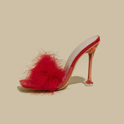 OrthoCare Crystal And Fur Stiletto Heel Sandals