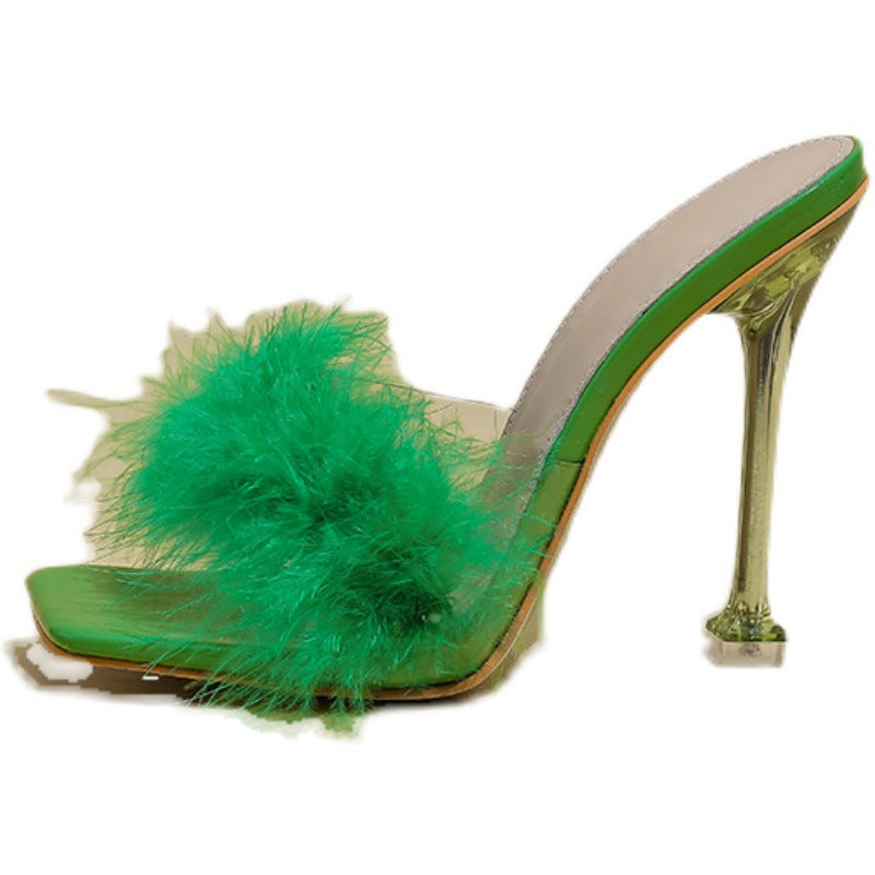 OrthoCare Crystal And Fur Stiletto Heel Sandals