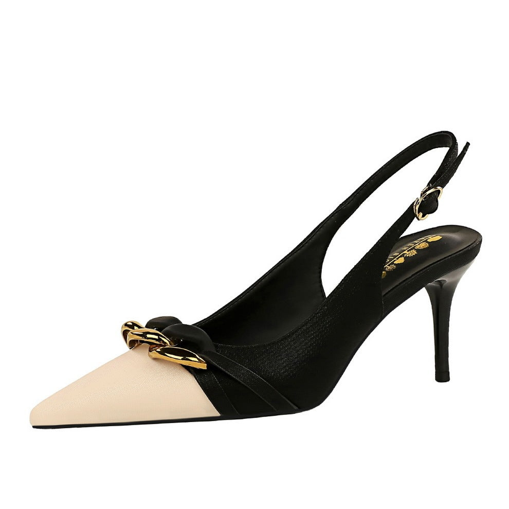 Qiana | Orthopedic Elegant Dual-Tone Chain Accent Slingback Heels
