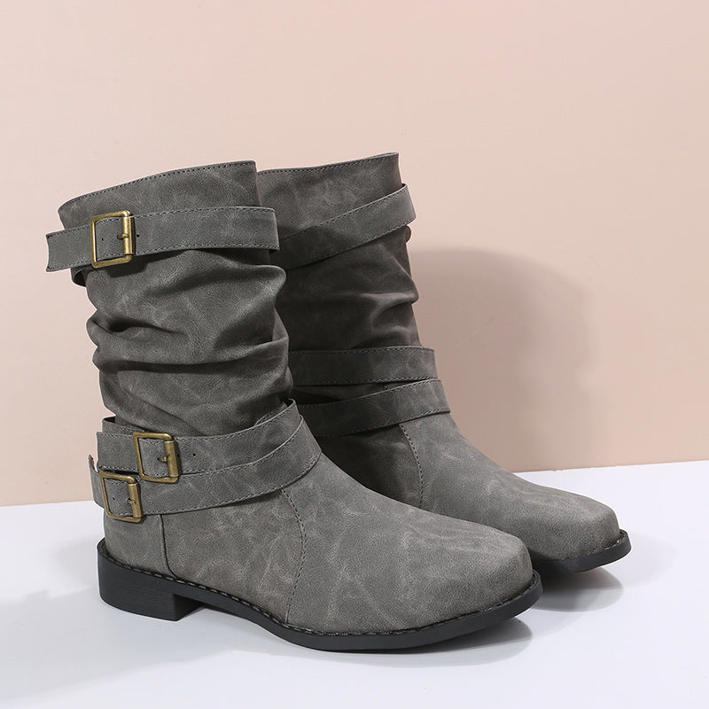 OrthoCare Vintage Low Heel Boots With Adjustable Buckle